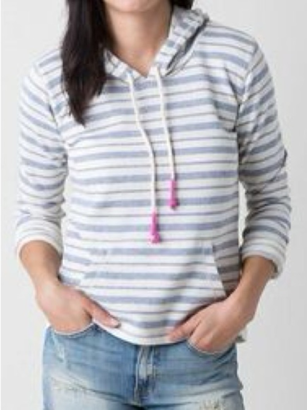 BILLABONG White and Light Blue Striped Pullover Hoodie